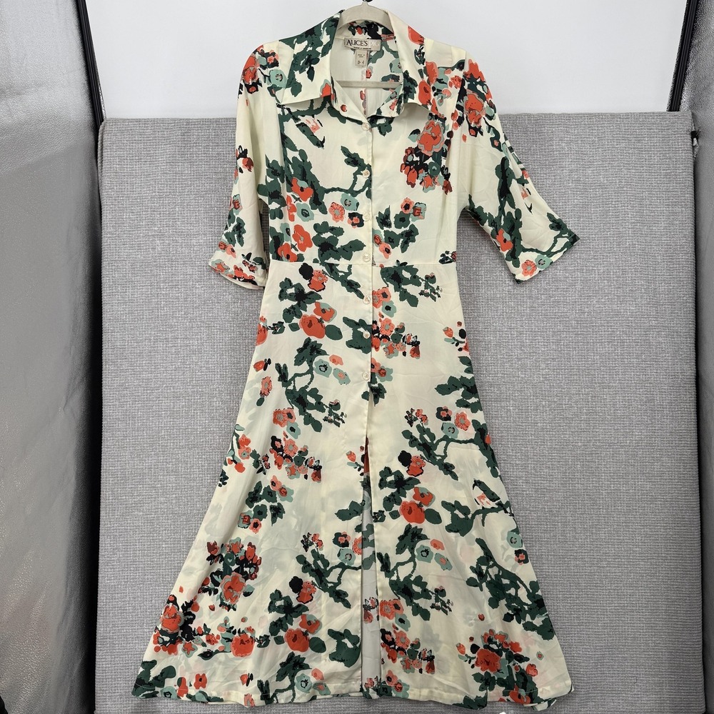 Alice's Pig Dress Womens 4 S White Floral Shirt Dress Maxi Tea Cottagecore Twee‎